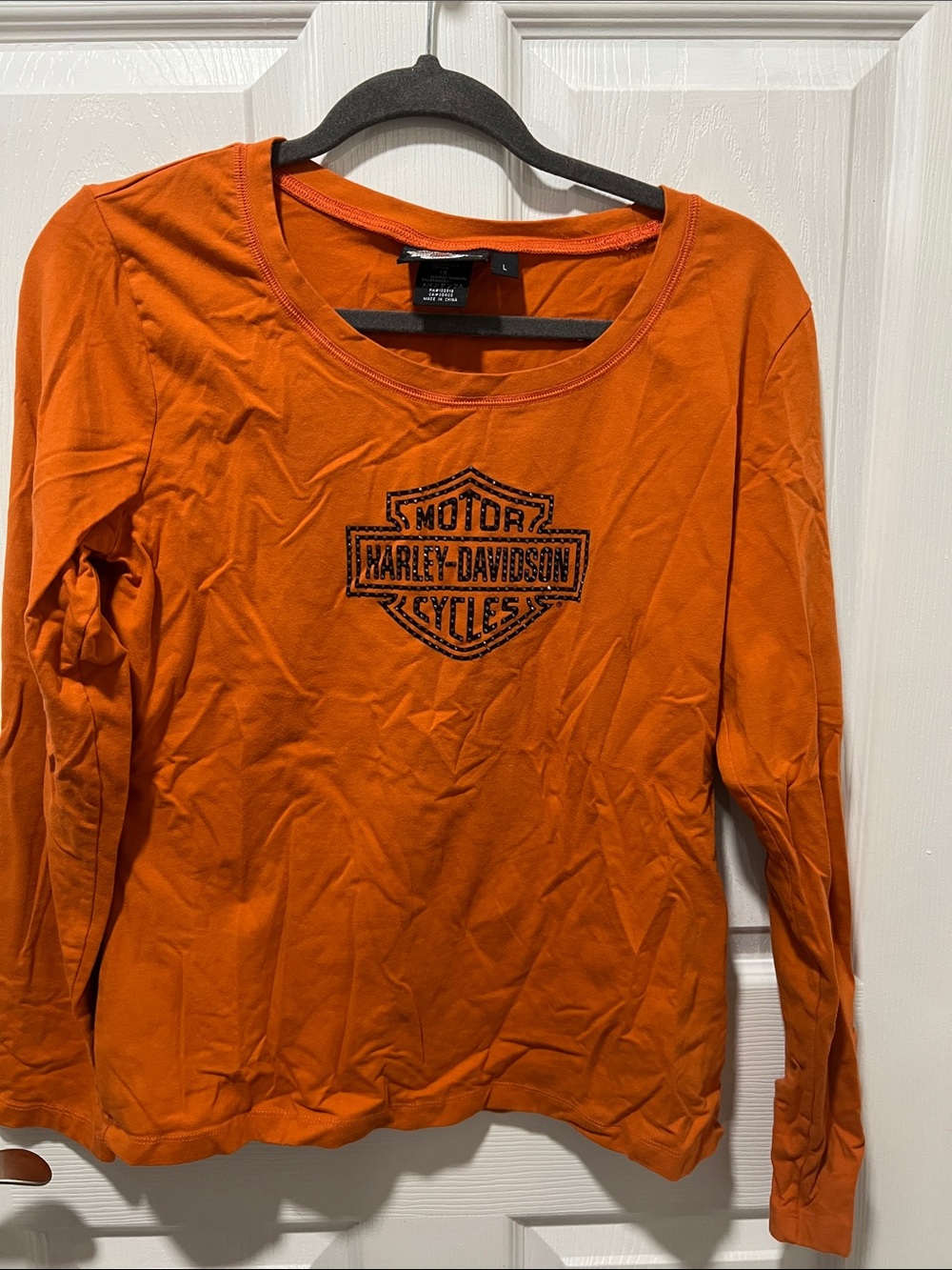 Harley-Davidson Orange Women's Long Sleeve Shirt with Black Logo